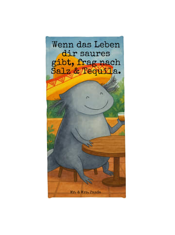 Mr. & Mrs. Panda Badehandtuch Axolotl Tequila Design mit Spruch in Grau Pastell