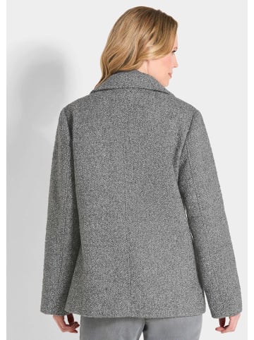 GOLDNER Kurzgröße:  Bouclé-Jacke Moderne Wolljacke mit Steppeinsatz in grau / weiß / gemustert