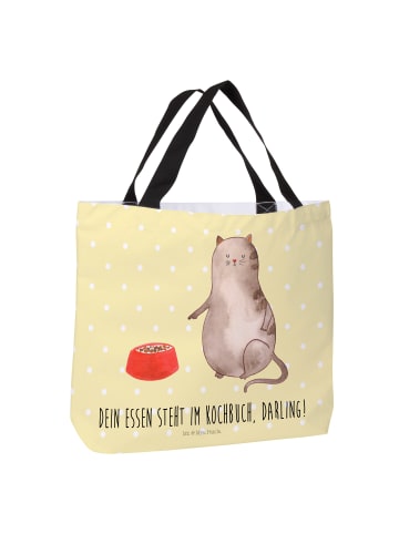 Mr. & Mrs. Panda Strandtasche Katze Fressen mit Spruch in Gelb Pastell
