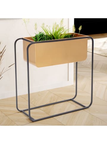 KADIMA DESIGN Pflanzgefäß Metall 60x60x24 cm Pflanzkübel / Schwarz mit Gestell