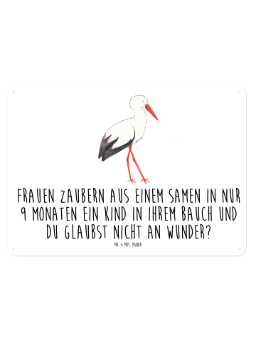 Mr. & Mrs. Panda Schild Storch mit Spruch in Weiß