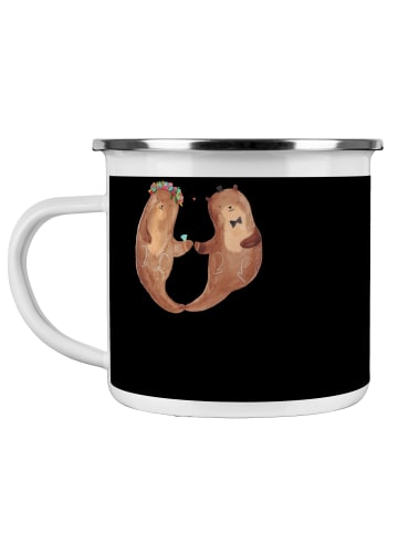Mr. & Mrs. Panda Camping Emaille Tasse 20. Hochzeitstag Porzella... in Schwarz