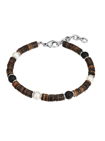 True Rebels Armband aus Edelstahl mit Achat in braun