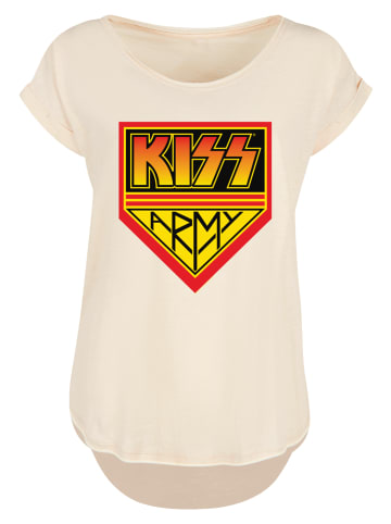 F4NT4STIC Long Cut T-Shirt Kiss Rock Band Army Logo in Whitesand