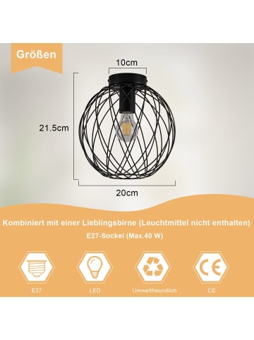 ZMH Deckenleuchte in Schwarz H 21.5cm