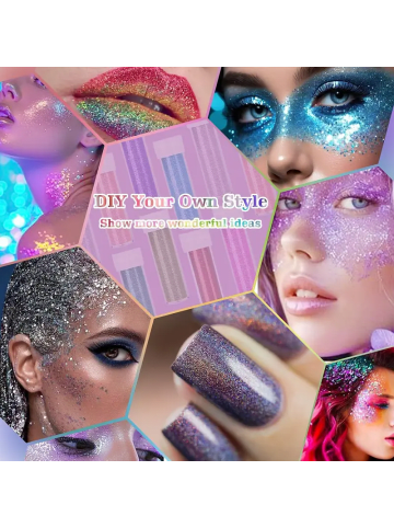 ARTNANAS Glitzerpulver Set 48 Farben – für Nägel, Gesicht, Haare, Deko  (je 5 g)