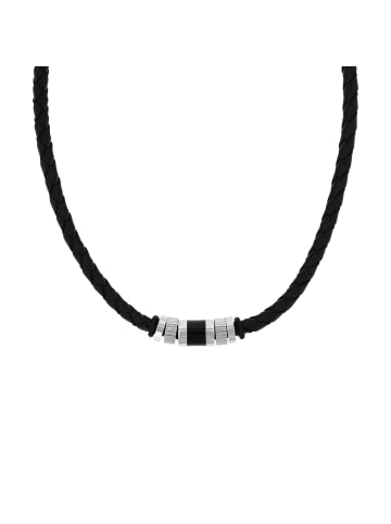 s.Oliver Halsband Edelstahl, Leder in Schwarz