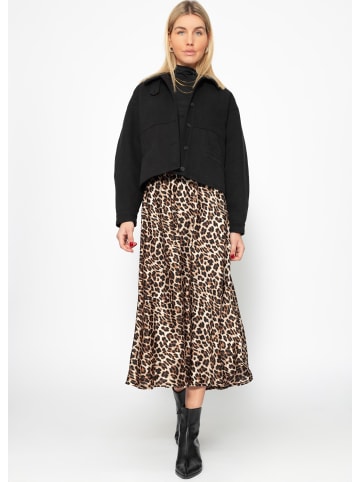 SASSYCLASSY Midi Rock mit Leo-Print in Braun