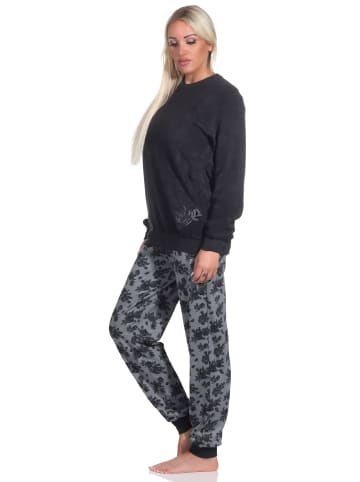 NORMANN Frottee Schlafanzug langarm Bündchen Pyjama - 75775 in dunkelgrau