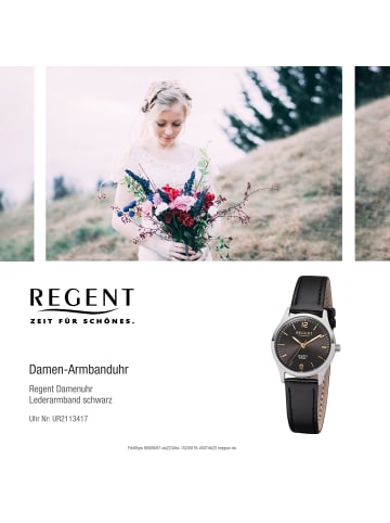 Regent Armbanduhr-Analog schwarz klein (ca. 29mm) Regent Lederarmband