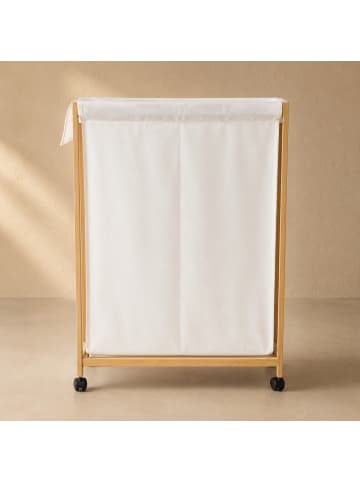 NUXIO Wäschekorb aus Bambus mit Rollen in Beige, (B) 28 x (H) 80 x (L) 55 cm