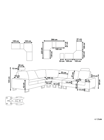 Beliani Ecksofa STOCKHOLM in Beige/Schwarz - (W) 293 x (H) 103 x (L) 235 cm