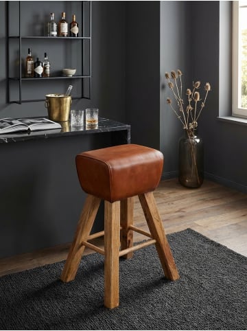 KADIMA DESIGN Barhocker | Mango/Echtleder, 43x75x43cm, Turnbock