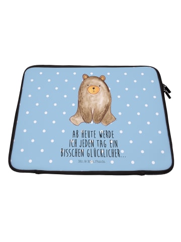 Mr. & Mrs. Panda Laptop Case Bär sitzend mit Spruch in Blau Pastell