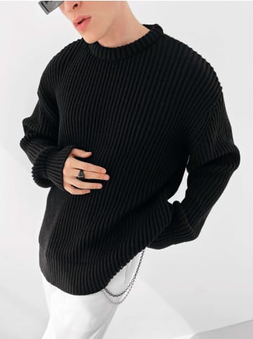 Megaman Unisex Oversize Rippstrickpullover | Schwarz | S in Schwarz