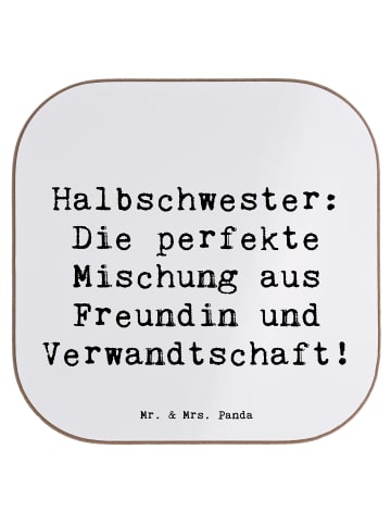 Mr. & Mrs. Panda Untersetzer Halbschwester Glück mit Spruch in Weiß