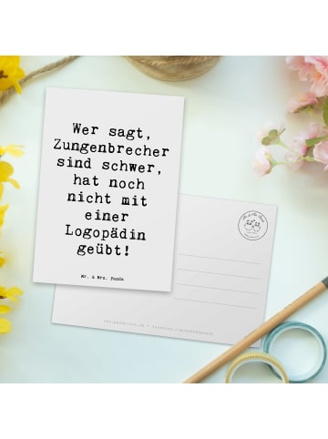Mr. & Mrs. Panda Postkarte Spruch Training mit Logopädin mit Spruch in Weiß