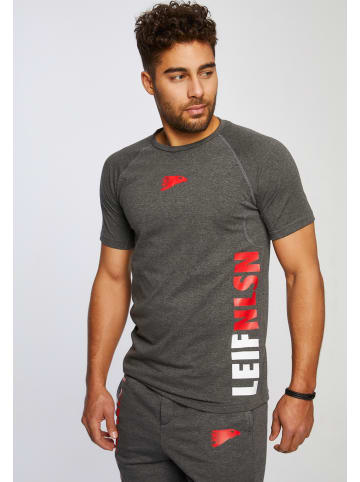 Leif Nelson Herren Gym T-Shirt Rundhals LN-6279 in ANTHRAZIT-ROT