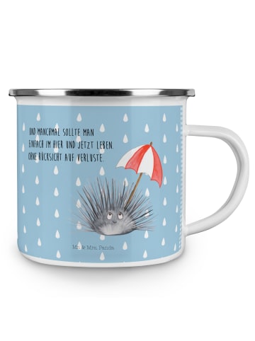 Mr. & Mrs. Panda Emaille Tasse Seeigel mit Spruch in Blau Pastell