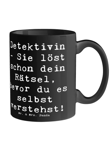 Mr. & Mrs. Panda Tasse Spruch Detektivin Rätsel mit Spruch in Schwarz
