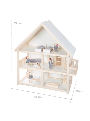 roba Puppenvilla aus Holz natur, inkl. Möbel & Puppen, Spielzeug