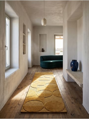 KADIMA DESIGN Wollteppich Kurzflor DEBEN Geometrisch Naturfaser Wohnzimmer in Senfgelb