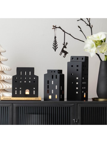 Windlicht Haus Christmas Chic in Schwarz 22,5 cm