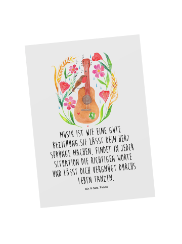 Mr. & Mrs. Panda Postkarte Rotkehlchen Gitarre mit Spruch in Bunt