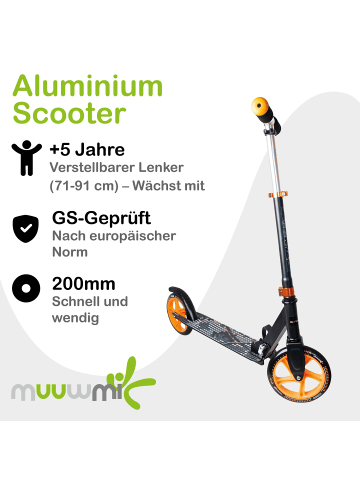 muuwmi Aluminium Scooter 200 mm in schwarz-orange