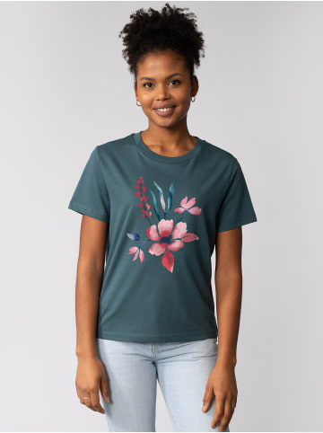 wat? Apparel T-Shirt Blume in Wasserfarbe 01 in Petrol