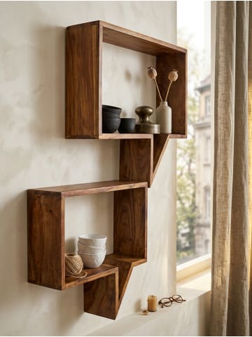 KADIMA DESIGN 2er Set Wandregale MUMBAI Massivholz Holzregal Landhaus-Stil in Massivholz