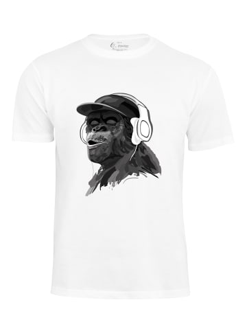 Cotton Prime® T-Shirt mit Affenmotiv - Monkey mit DJ-Kopfhörer in weiss