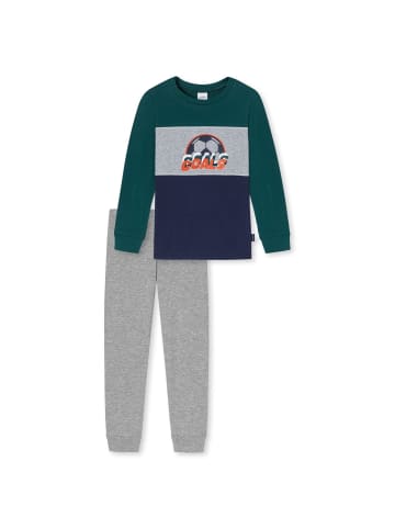 Schiesser Pyjama in Grün/Grau