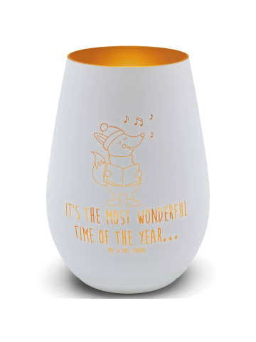 Mr. & Mrs. Panda Gold Windlicht Fuchs Sänger mit Spruch in Weiß