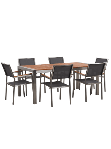 Beliani 7-tlg Gartentisch Set GROSSETO in Grau/Braun/Silber