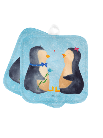 Mr. & Mrs. Panda 2er Set Topflappen Pinguin Pärchen ohne Spruch in Eisblau