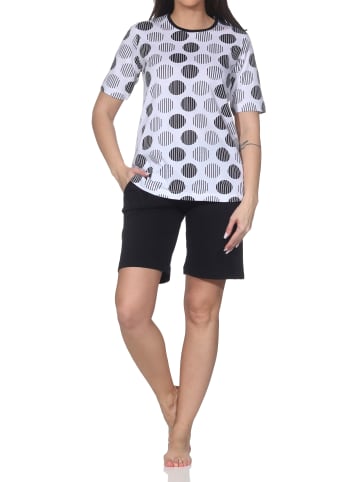 NORMANN Kurzarm Schlafanzug Shorty Pyjama Tupfen Punkte Look in schwarz
