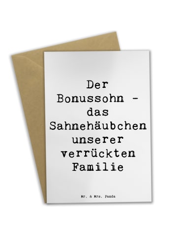 Mr. & Mrs. Panda babykarte Spruch Der Bonussohn mit Spruch in Weiß
