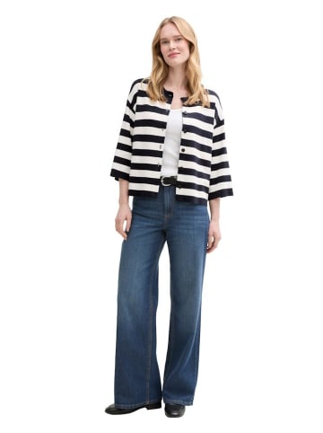 Tom Tailor Pullover in navy offwhite block stripe