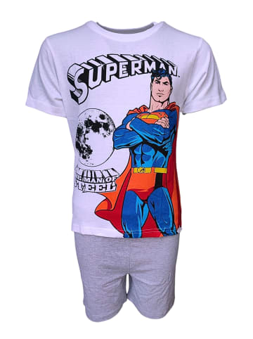 Superman Schlafanzug kurz Superman in Weiß-Grau