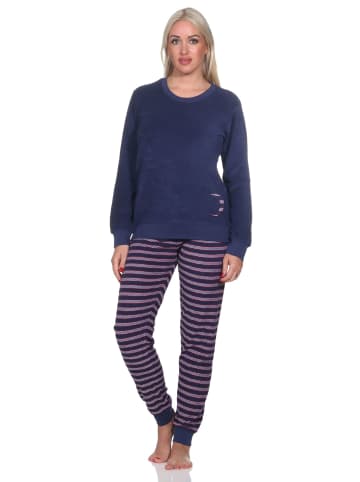 NORMANN Frottee langarm Schlafanzug Bündchen Pyjama - 82618 in marine