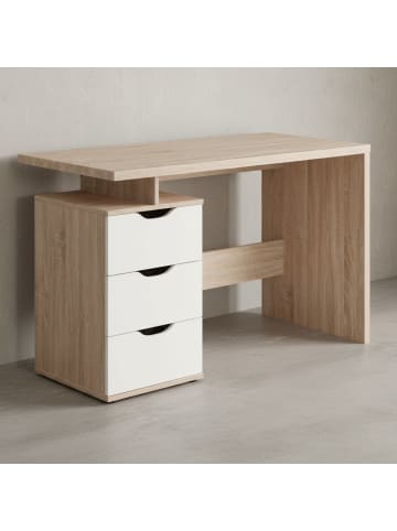 KADIMA DESIGN KARIN Schreibtisch, Sonoma Weiß, Computertisch mit 3 Schubladen