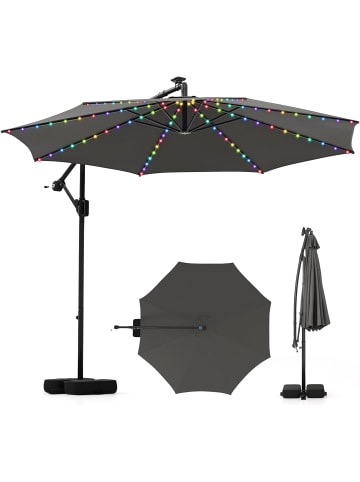 COSTWAY 300cm Sonnenschirm mit Ständer & LED in Grau