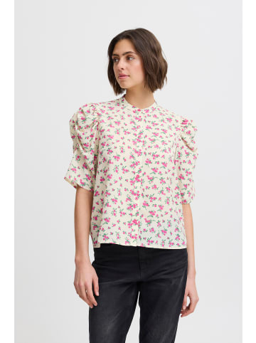 ICHI Kurzarm-Bluse IXNINA Regular fit in Almond Milk w. Pink Flower