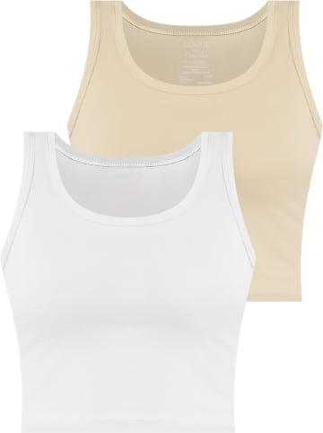Janice 2 x Damen crop Top Namlea in Beige/Weiß