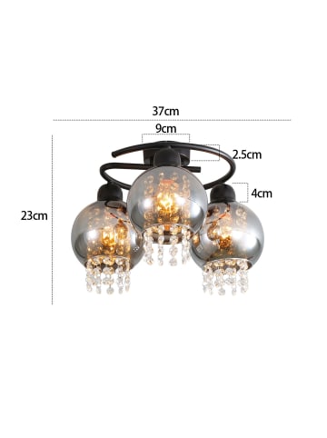 ZMH Deckenleuchte in Rauchgrau 3-flammige E27 Glas Flurlampe Kristall