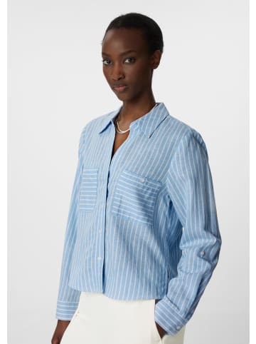 comma Bluse langarm in Blau-weiß