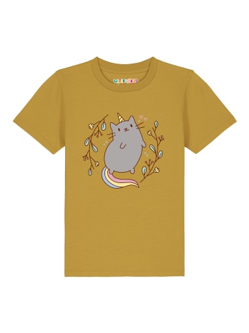 wat? Apparel T-Shirt Unicorn Cat in Ocker