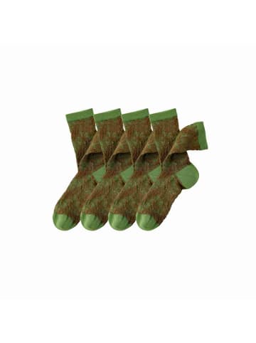 MUNADUNA 4er-Pack 3D-Relief Muster-Socken in Grün