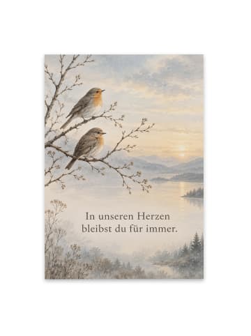 Trauerkarte Vögel würdevoll Design mit Spruch in Weiß